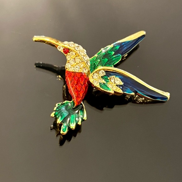 Vintage Enamel with Rhinestones Hummingbird Brooch - Picture 14 of 14